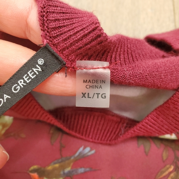 Amanda Green burgundy sweater with birds XL - Picture 9 of 10
